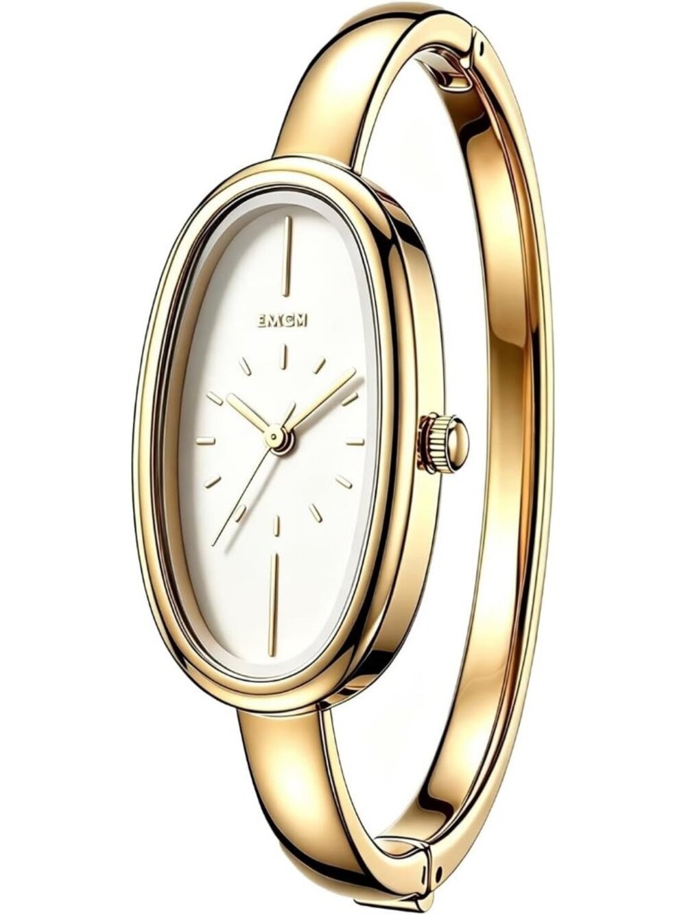Women's Gold White Delicate Oval Bangle Minimalist Analog Quartz Wrist Watches